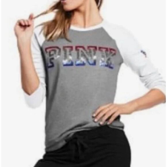 Victorias Secret PINK Baseball Shirt Red White Blue Sz Small - Picture 5 of 7